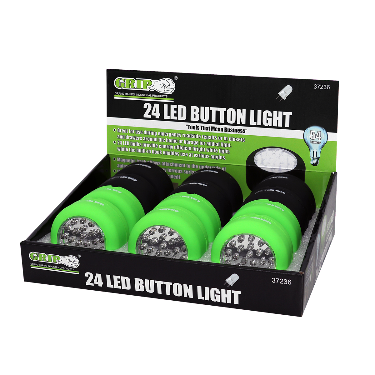 24 LED Bulbs Grip on Tools 37236 Button Worklight 